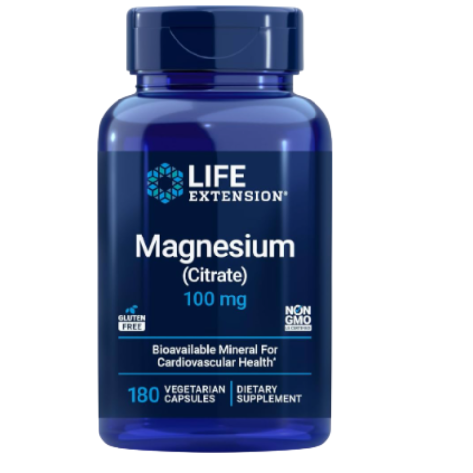 Life Extension Citrato de Magnésio 100 mg, 180 Cápsulas Vegetarianas, Suplemento Natural Mag, Cápsulas de Suporte Mineral de 100 mg, Vegano, Vegetariano, Não OGM